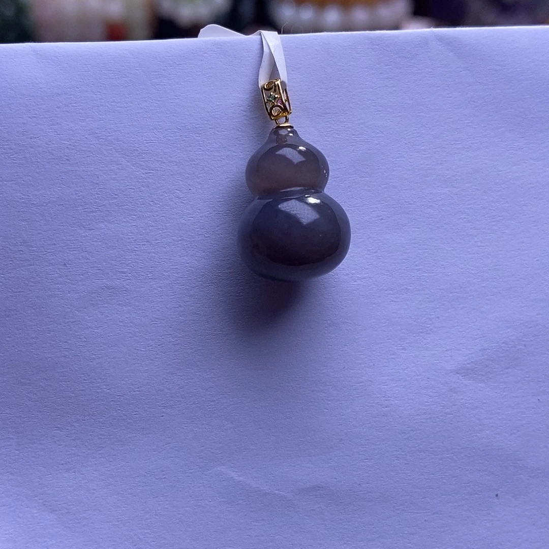 颈饰未镶嵌和田玉收藏级烟紫老矿料高冰浓紫金镶葫芦吊坠