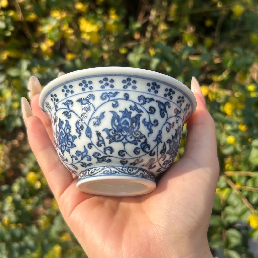 丨沁禾丨缠枝莲压手杯（花心）120cc景德镇手绘主人杯