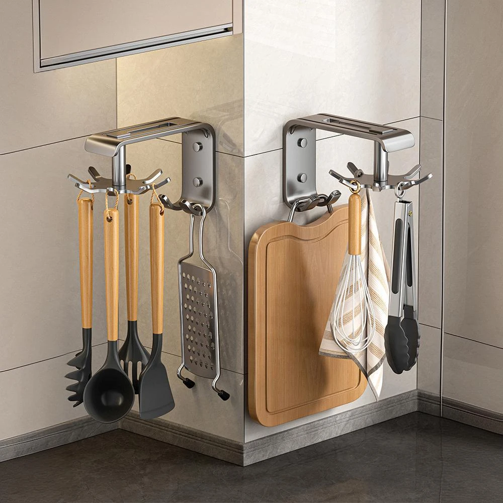 厨房旋转挂钩免打孔墙上壁挂式转角多功能收纳置物架勺子铲子挂架