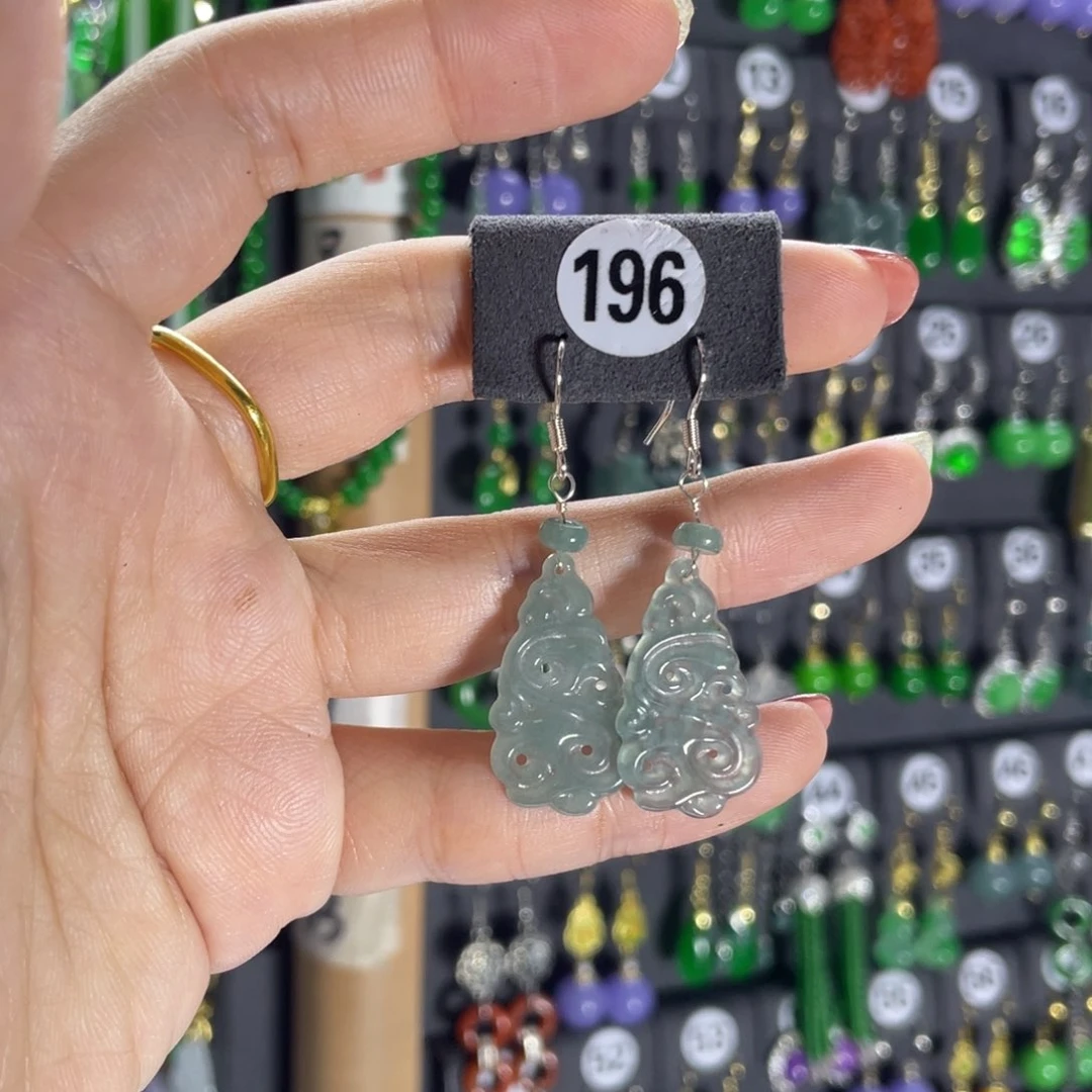 银S925镶嵌翡翠耳饰196