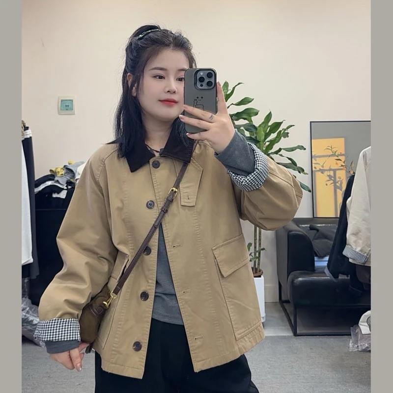 巴恩风秋季翻领免烫女短款短外套休闲春季百搭设计感