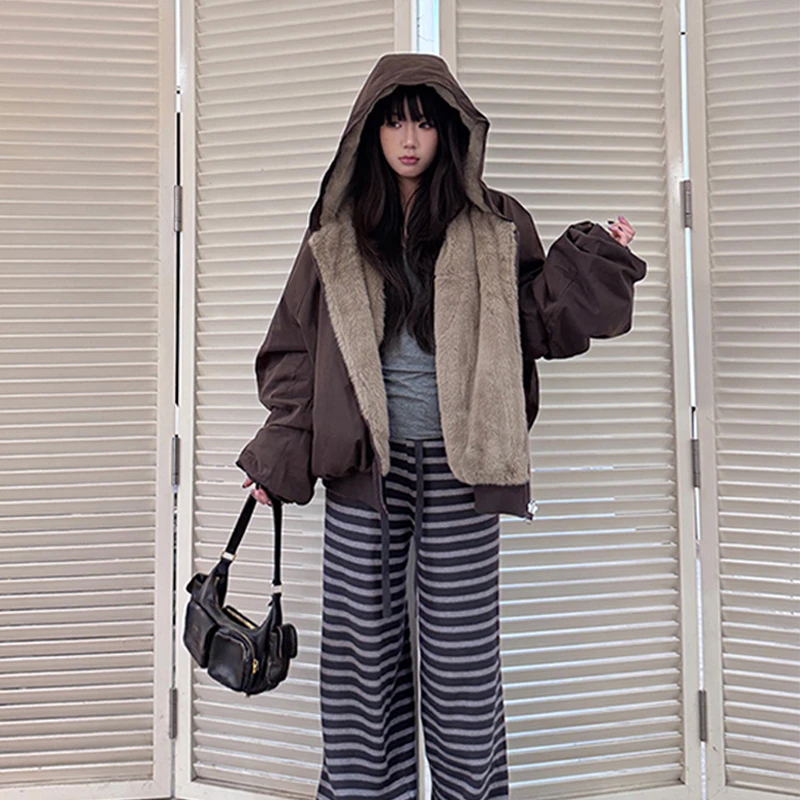 2025冬季新款棉衣棉服女毛重磅帆布水洗防貂毛情侣座山雕棉服夹克