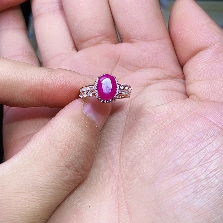红宝石戒指银S925镶嵌