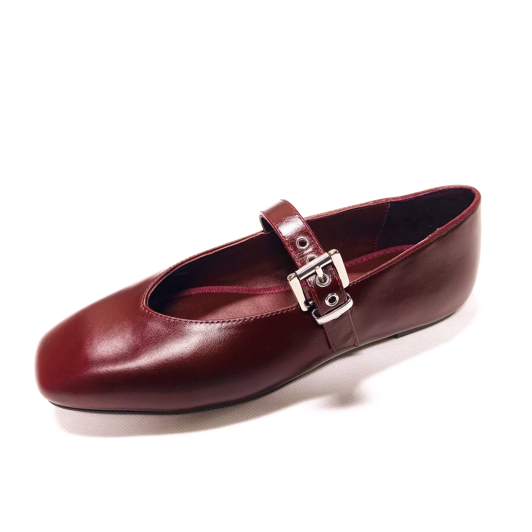 浅口搭扣红色玛丽珍复古一字式扣带乐福玛丽珍明星同款百搭鞋子