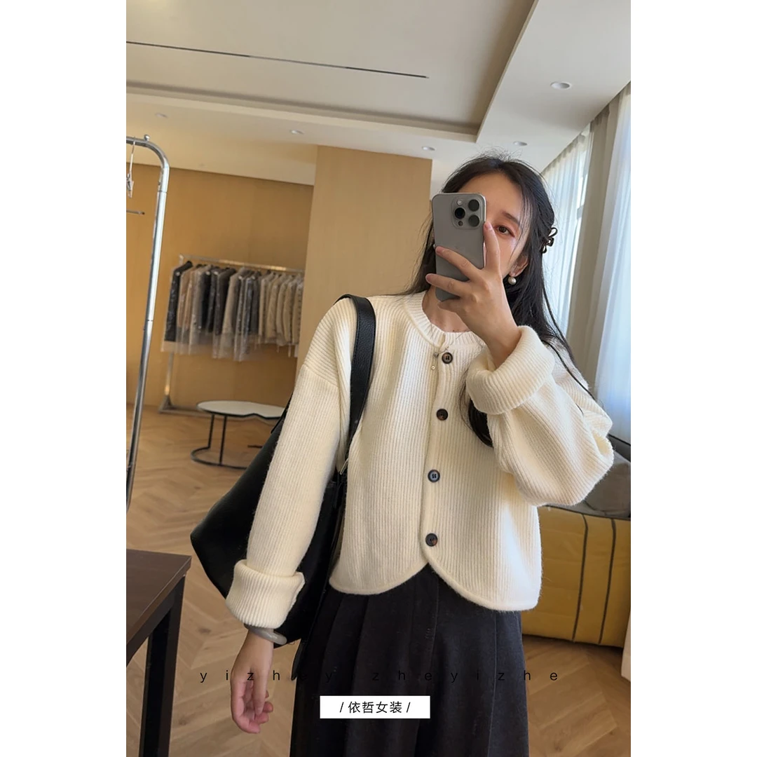 “弧摆短毛衣“毛衣针织毛衣开衫女毛针织衫上衣长袖2025