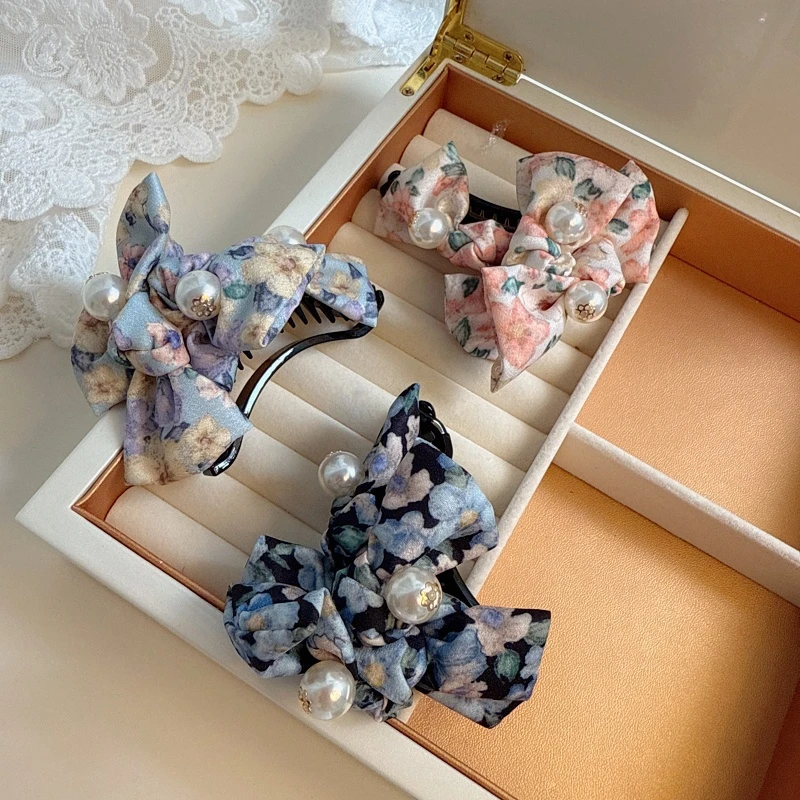 jioli/椒莉韩国甜美优雅气质布艺碎花扭扭夹后脑勺马尾夹竖夹发卡