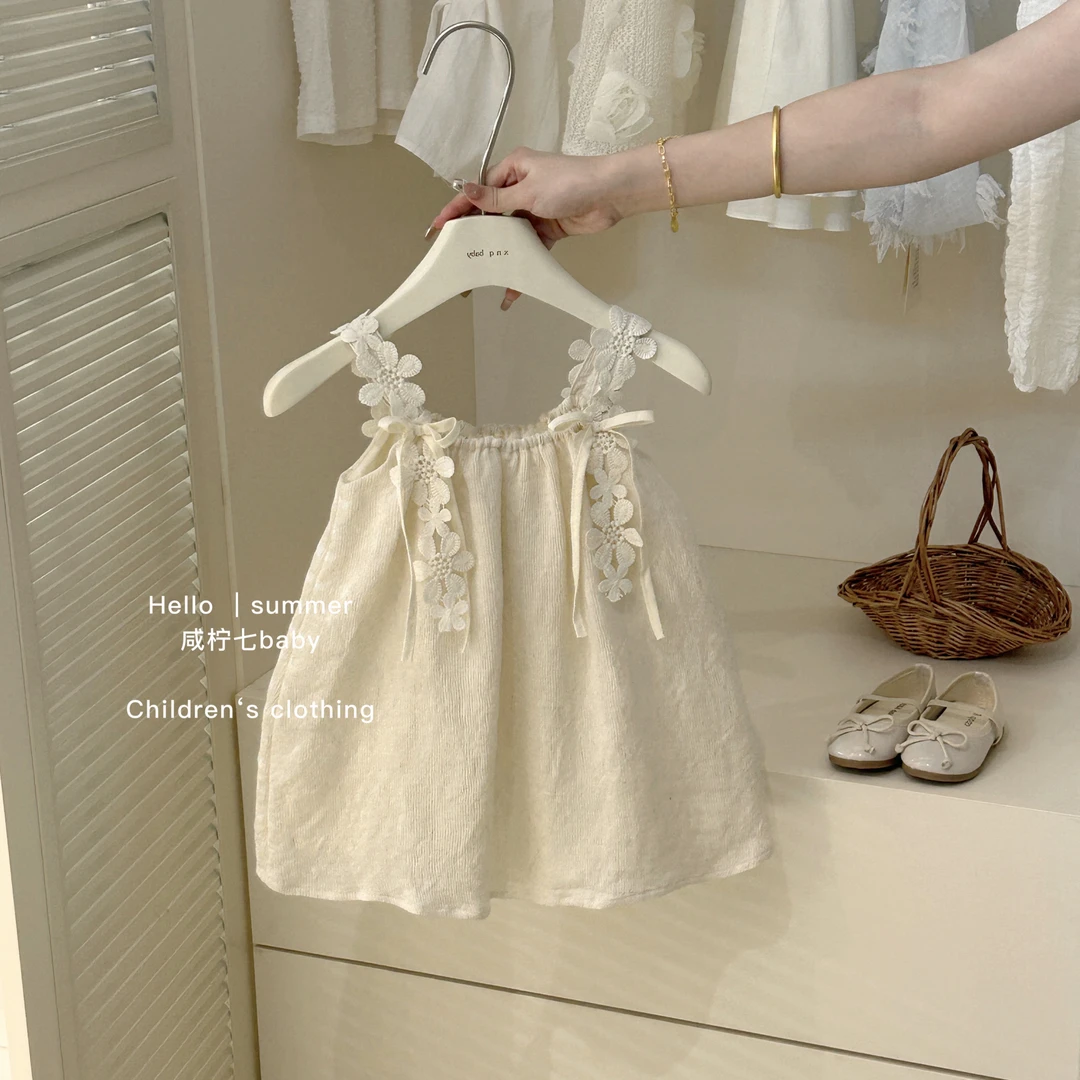 【现】咸柠七女童小众气质蕾丝吊带裙宝宝夏季新款度假连衣裙潮