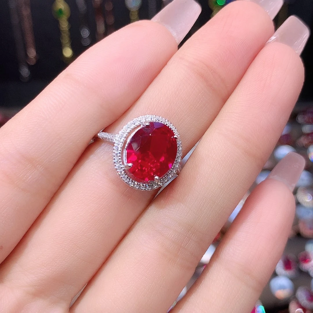 红宝石戒指银S925镶嵌白911