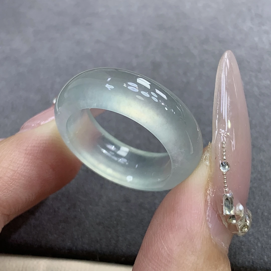10-11圈 缅甸天然翡翠 宽版高冰玻白冰翡翠戒圈尺寸15.9-7-4.5mm