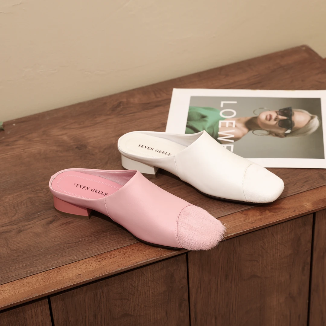 S2.5CM粗跟2025夏季新款时尚百搭真皮包头穆勒鞋外穿软底托鞋D635