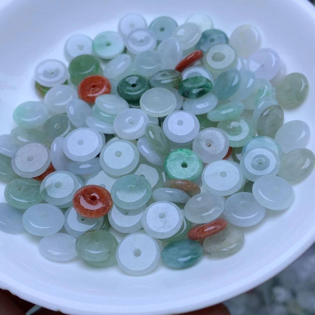 翡翠散珠卡9冰三彩平安扣30个