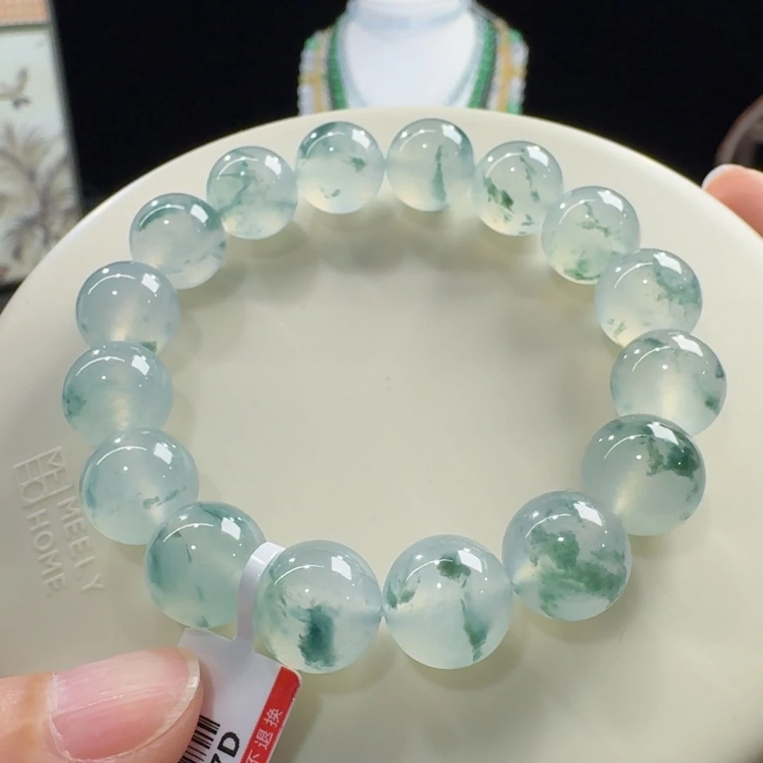 翡翠未镶嵌手链高冰果冻飘蓝花单圈12.6mm