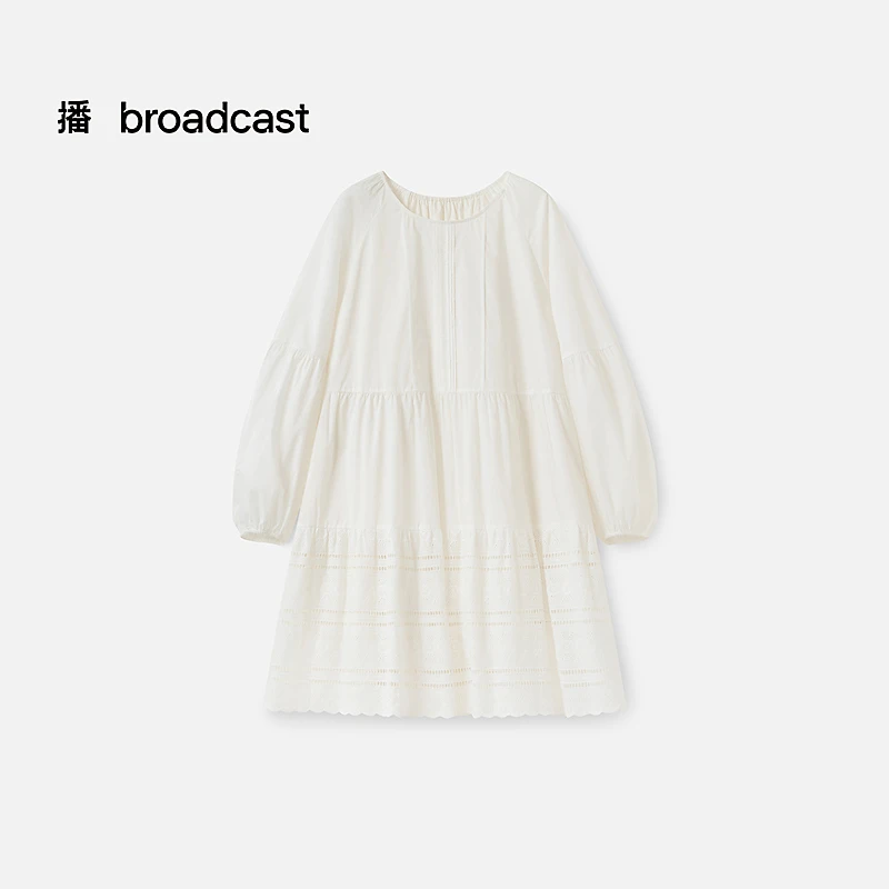 播broadcast早秋泡泡袖包边圆领长袖连衣裙DDS3LD5003