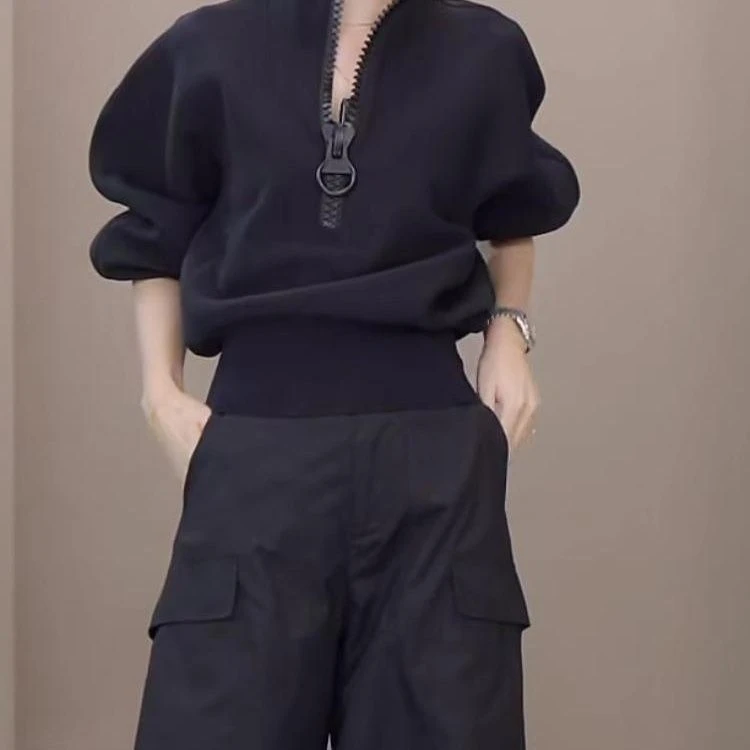 大拉链立领长袖卫衣女2025年秋季新款宽松显瘦短款收腰百搭上衣潮