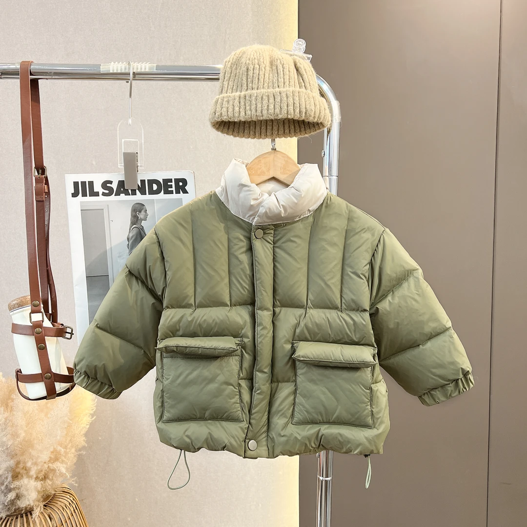 【邻家男孩】立领拼接撞色双边口袋羽绒服2023冬季新款男童羽绒服