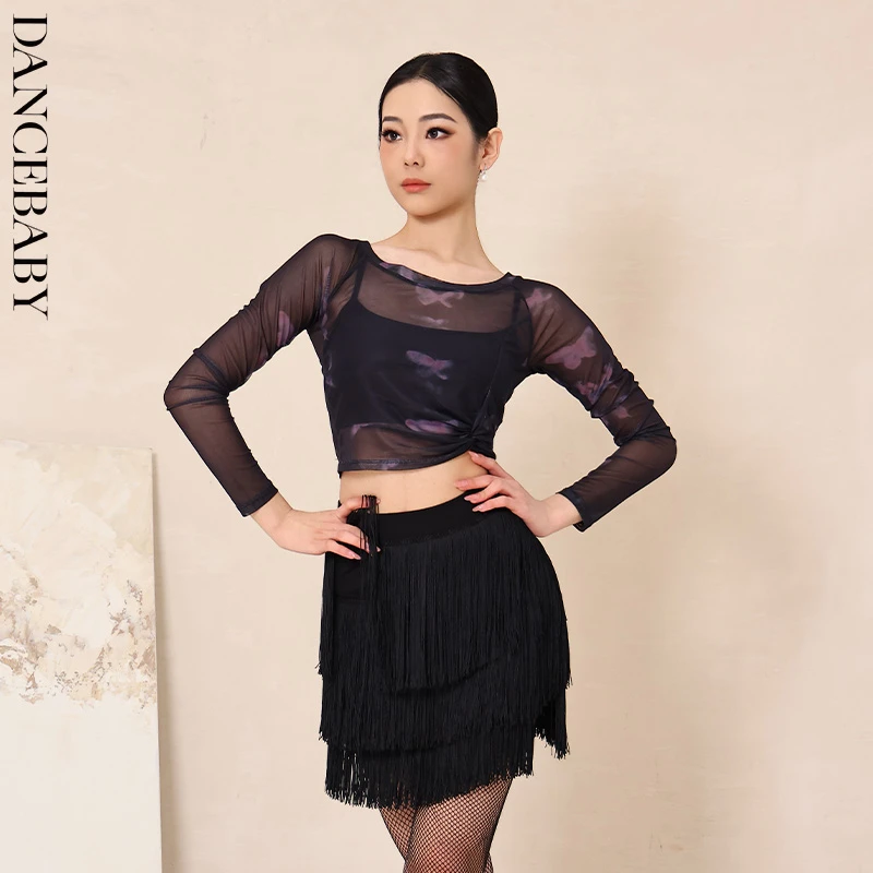 dancebaby拉丁舞上衣女新款舞服国标舞服成人时尚舞蹈服舞衣YD493