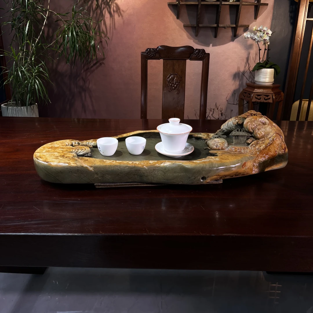 端砚石手工雕刻茶盘
