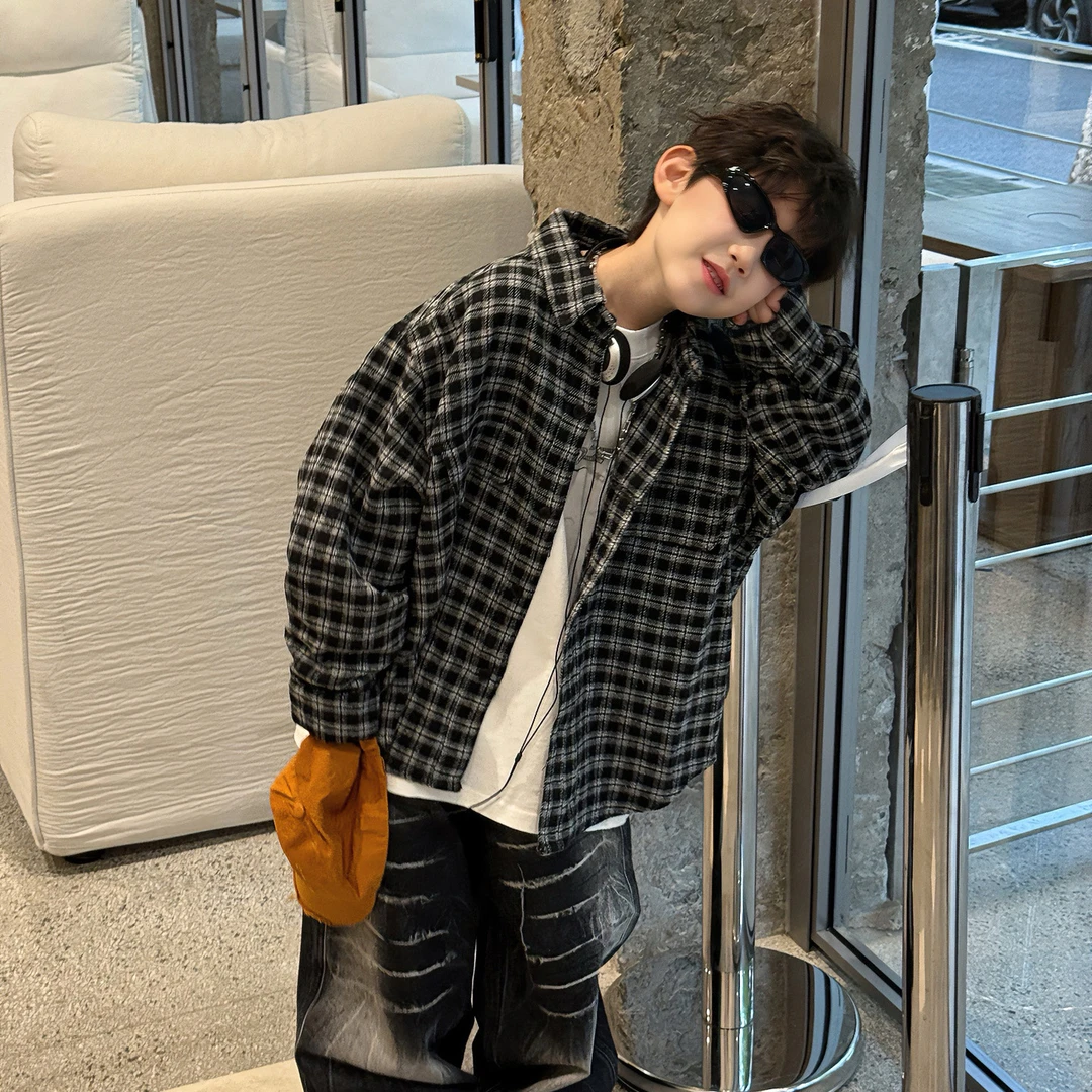 儿童洋气服装泰如2025秋冬新款设计感慵懒风格子衬衫秋季时尚百搭