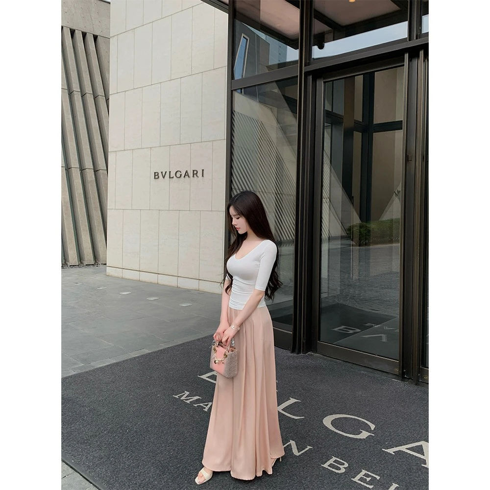 THE SWAN司凰轻奢 垂坠丝滑浪漫芭蕾裤女透气舒适哑光缎面休闲裤