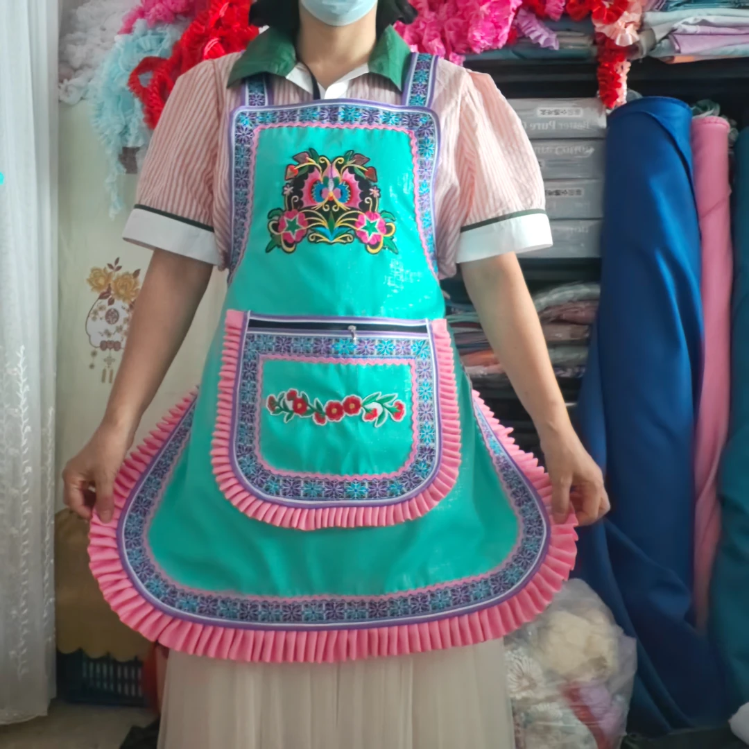 贵州新款民族风围裙爆款厨房专用时尚可爱工厂自产自销