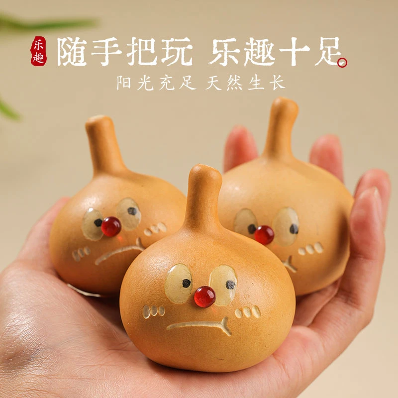 天然葫芦手捻盘玩雕刻搞怪表情可爱萌桌面摆件胖墩葫芦手把件文玩