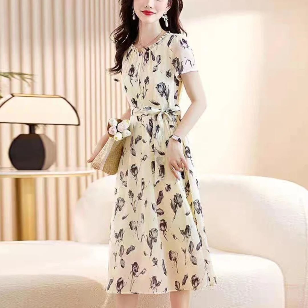 COS MOCO UR雪纺碎花连衣裙女夏季2025新款高级感小个子收腰显