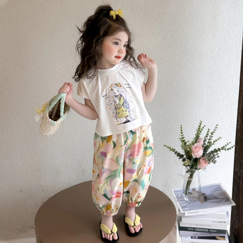 女童休闲短袖套装2025新款儿童夏装韩版洋气女宝宝夏季时髦两件套