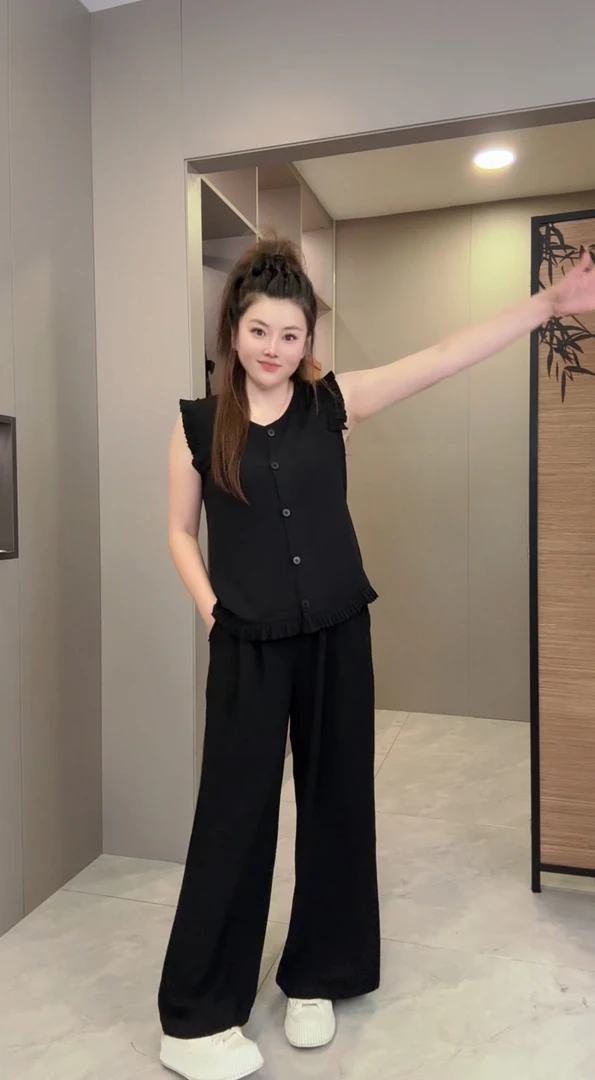 【婷婷】2025夏季新款时尚洋气气质显瘦9358飞边套装