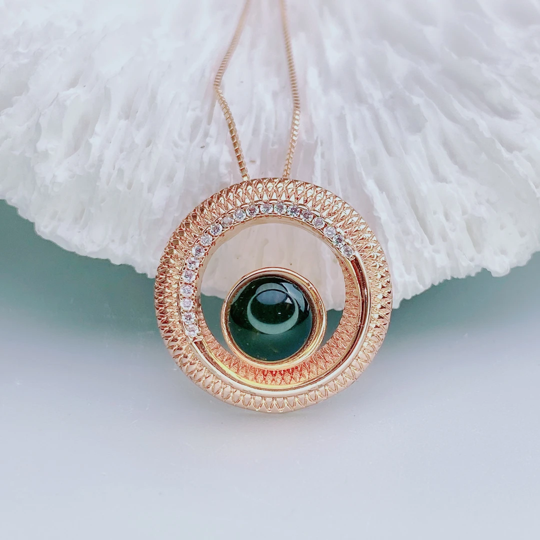 天然琥珀蓝珀女吊坠简约大圆环项坠气质时尚百搭女款轻奢颈饰F100