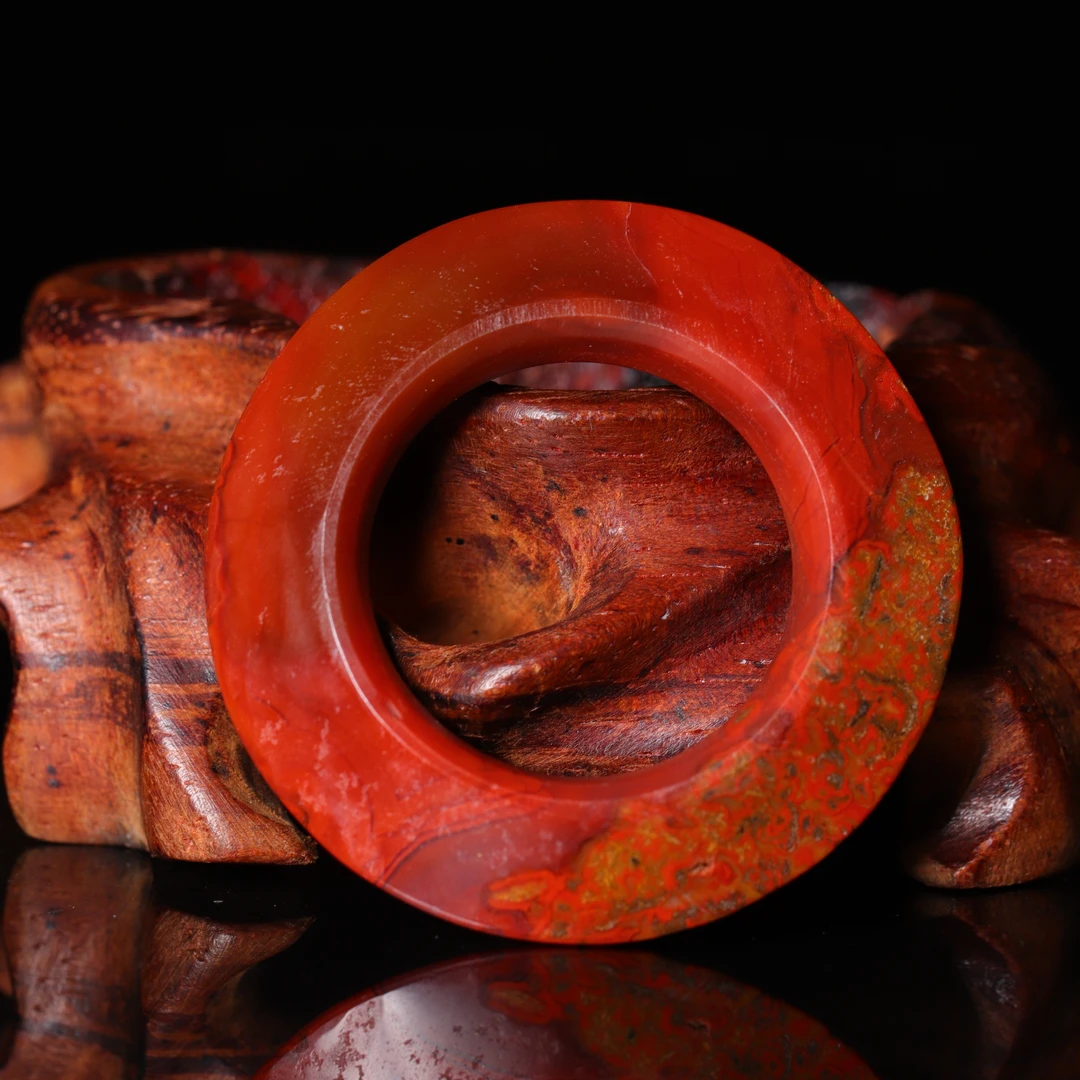 明代天然红缟玛瑙碟环-NX