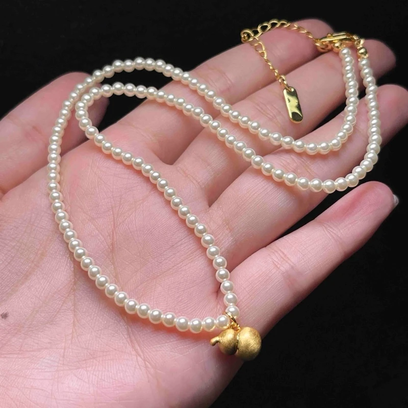 【魏来意】镀K金 精致葫芦玻璃珠串串项链-11*7-3mm 45cm