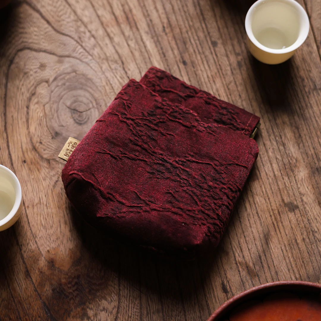 <冰梅>安克拉红香云纱弹口包 茶道配件（慢蓝S0766）