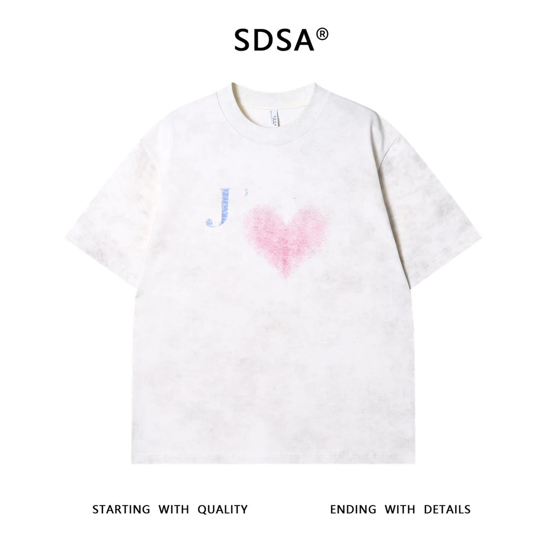 夏季高级感新款男士韩系爱心字母印花圆领短袖T恤休闲百搭上衣