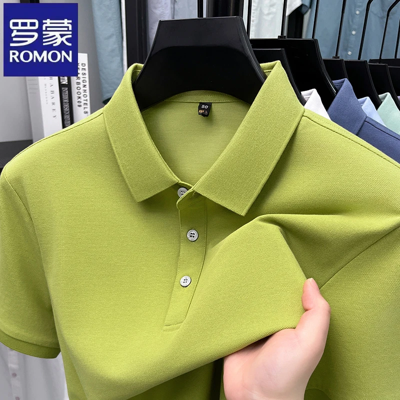 罗蒙时尚中青年牛油果绿短袖Polo衫夏季日常休闲男士翻领T恤上衣