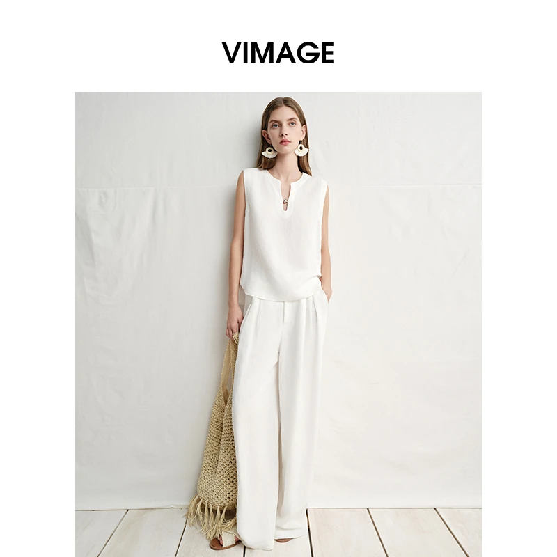 VIMAGE纬漫纪设计师款气质简约背心小U型领廓形上衣V2313928