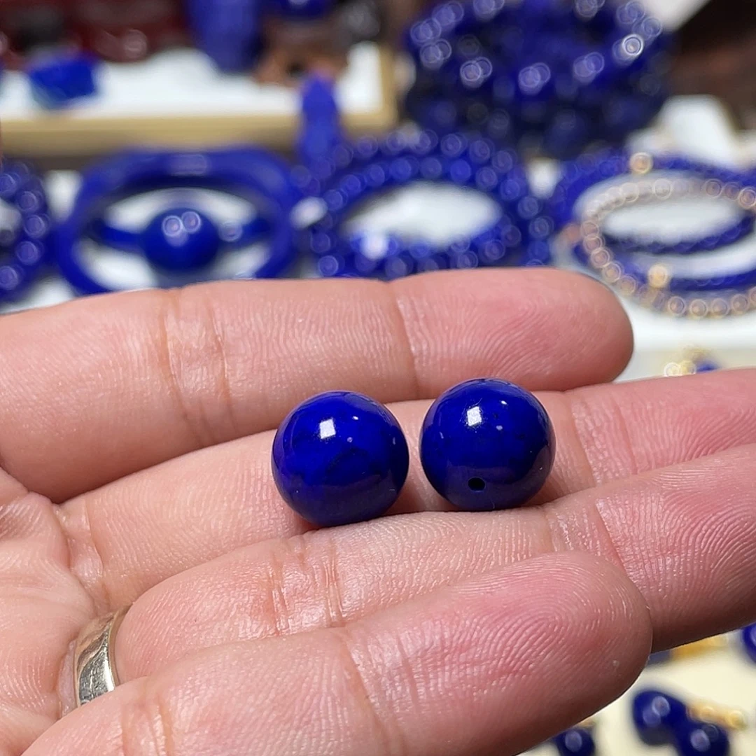 忽***然青金石未镶嵌帝王蓝12.5mm对珠