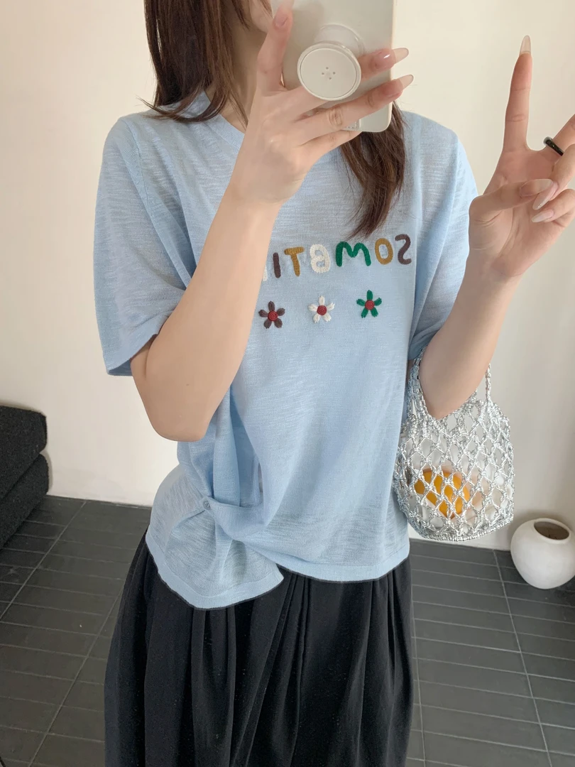 【潘潘.688881】竹节麻2025年夏季新款圆领短袖套头针织衫6.12福利