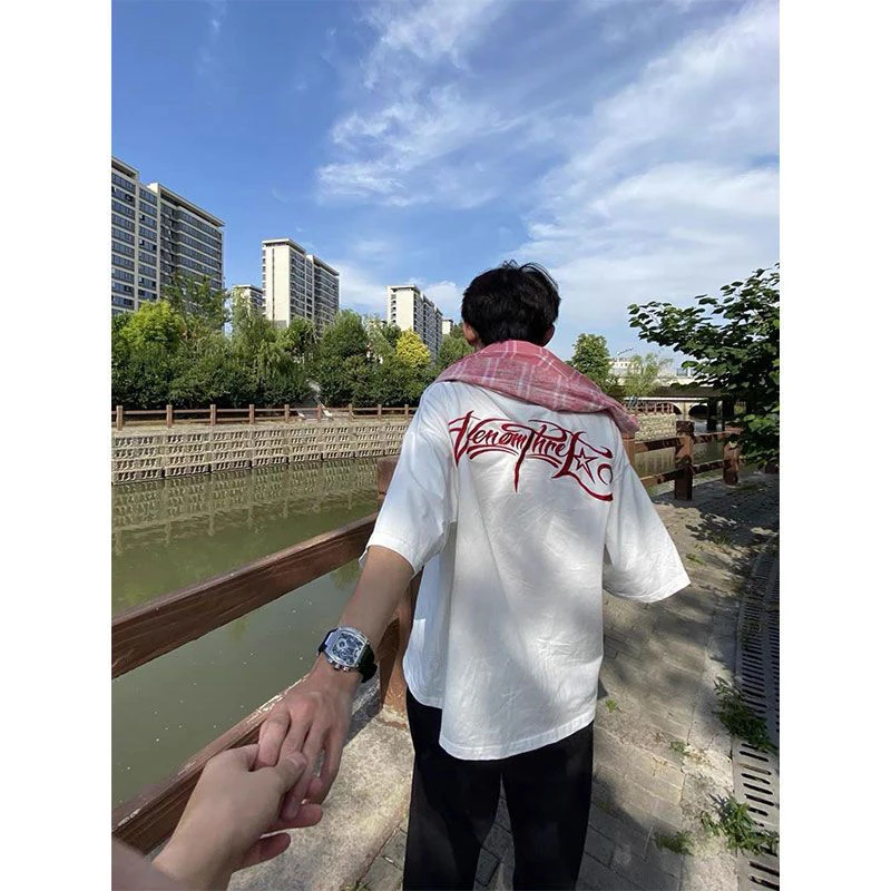 潮牌百搭个性新款【刺绣】重磅T恤宽松男女夏季oversize休闲上衣