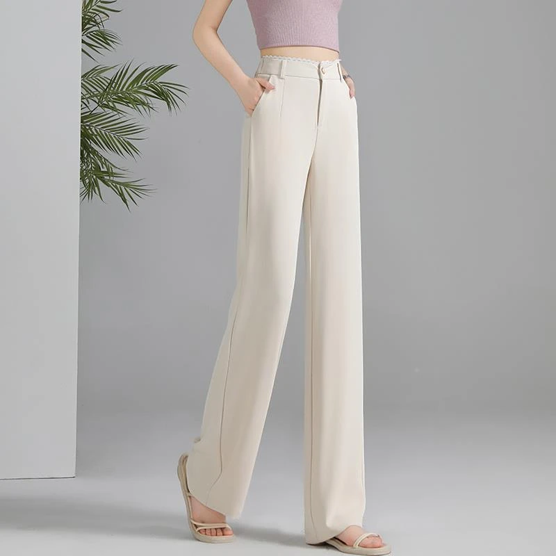 夏季冰丝直筒裤女薄款高腰宽松显瘦2025款垂感窄版阔腿长裤西装裤