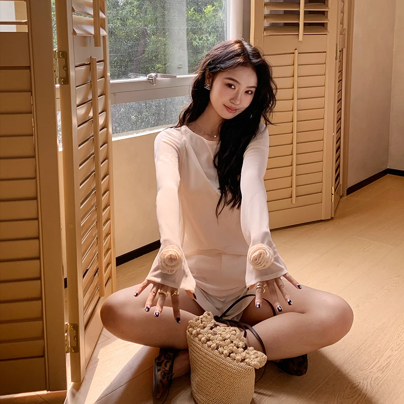 【轻氧初春】RARE ZZ立体手工花朵通透优雅防晒长袖两件套