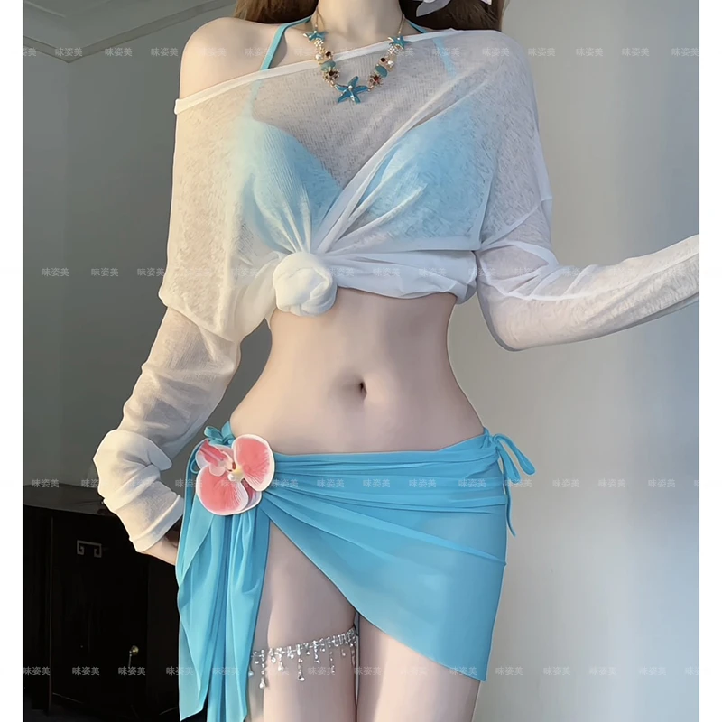 2025新款女士分体游泳衣显瘦性感罩衫防晒比基尼纯欲风泳衣女度假