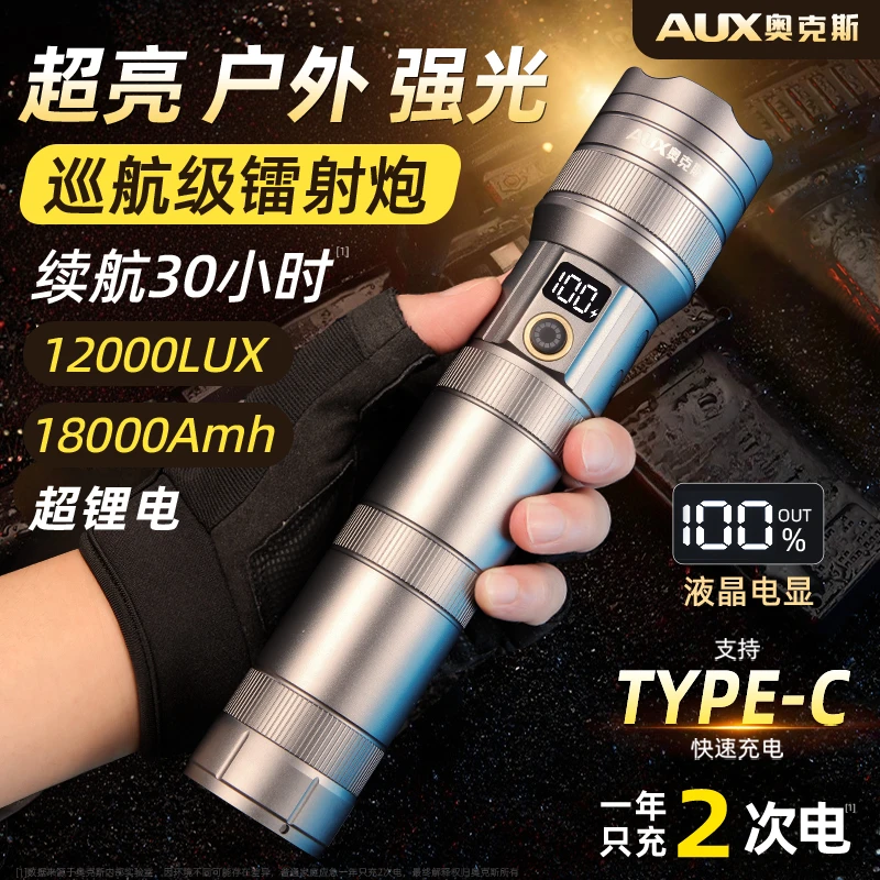 【穿天炮】白激光强光手电筒铝合金防水超亮电击变焦大强光电筒