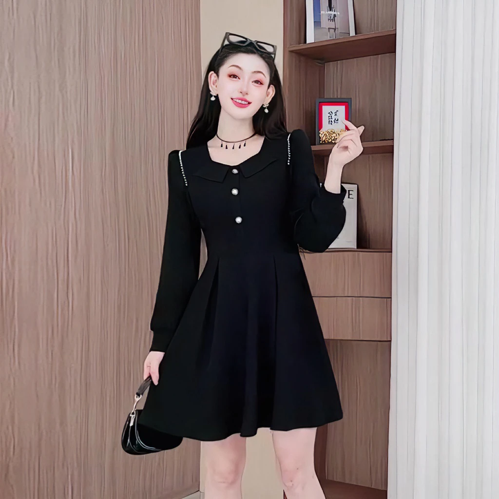 3728大码长袖连衣裙女秋冬桃心领轻奢风高级感法式气质显瘦连衣裙