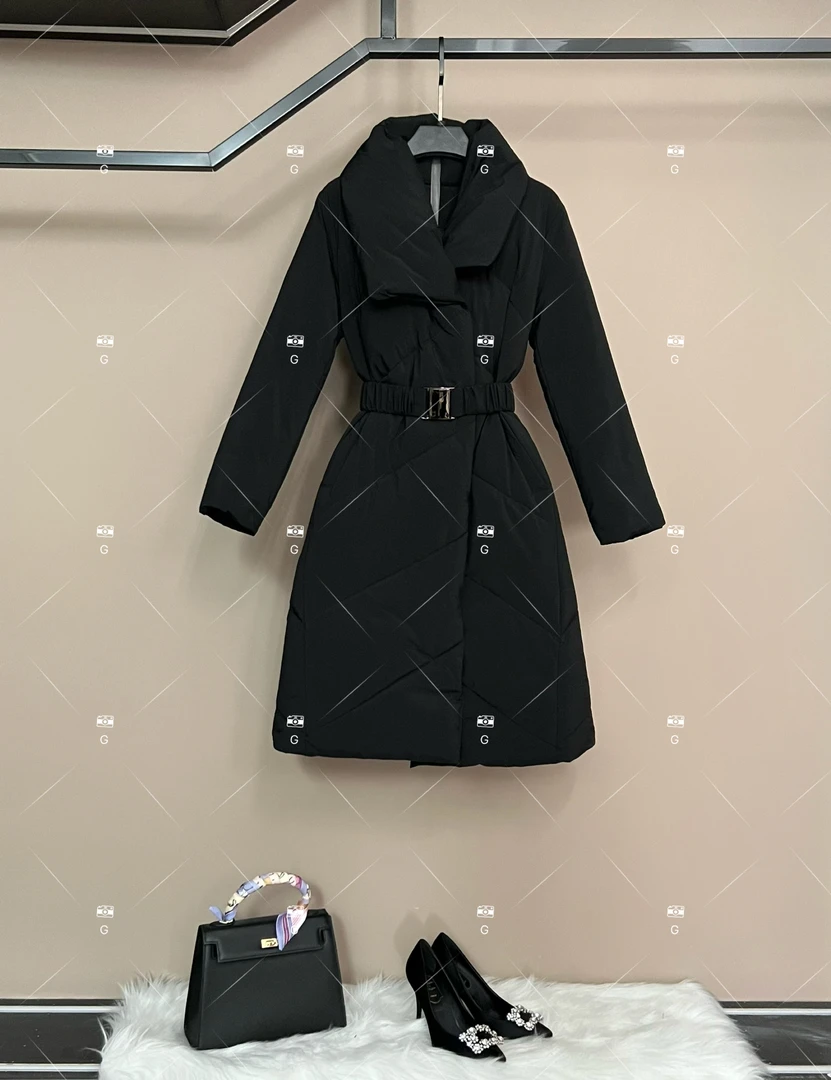 修身拉链百搭中长款秋冬网红半开领长款黑色棉服 GS-57998