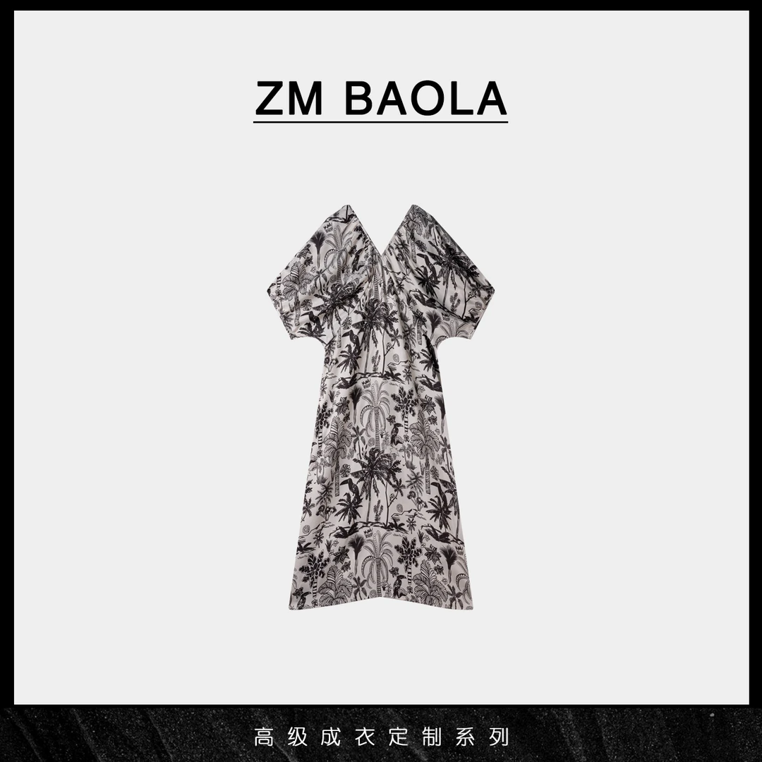 ZM BAOLA【白椰】印花设计V领连衣裙C8309-M2