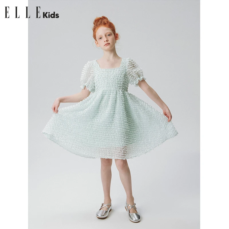 6224 ELLE KIDS童装洋气时尚礼服公主肌理雪纺宫廷泡泡连衣裙A4