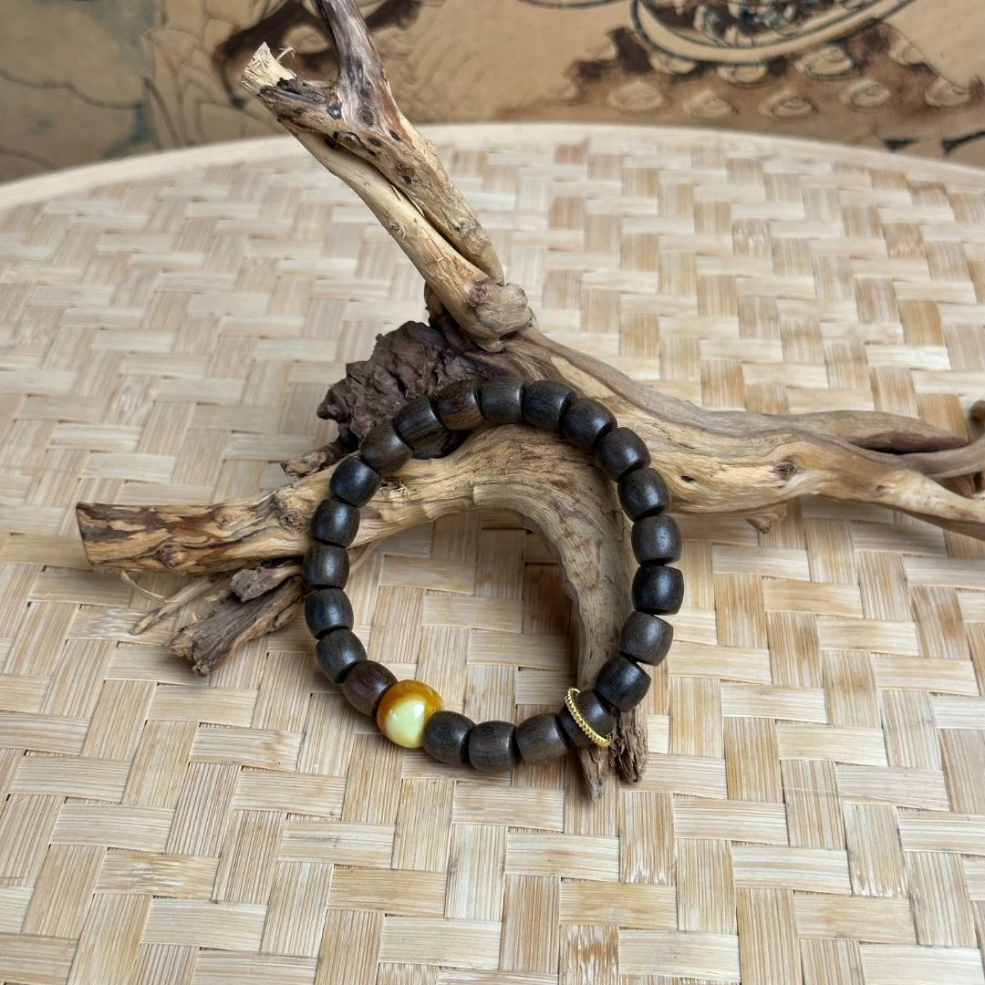 WWWW038豪物单圈优选小叶紫檀桶珠带黄串xy