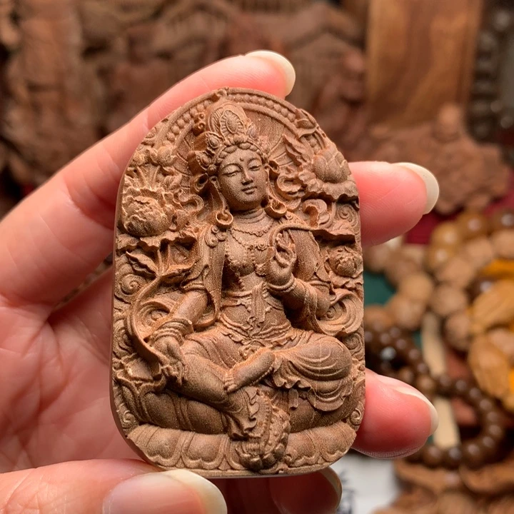 檀香木无事牌老山檀度母牌瑕疵