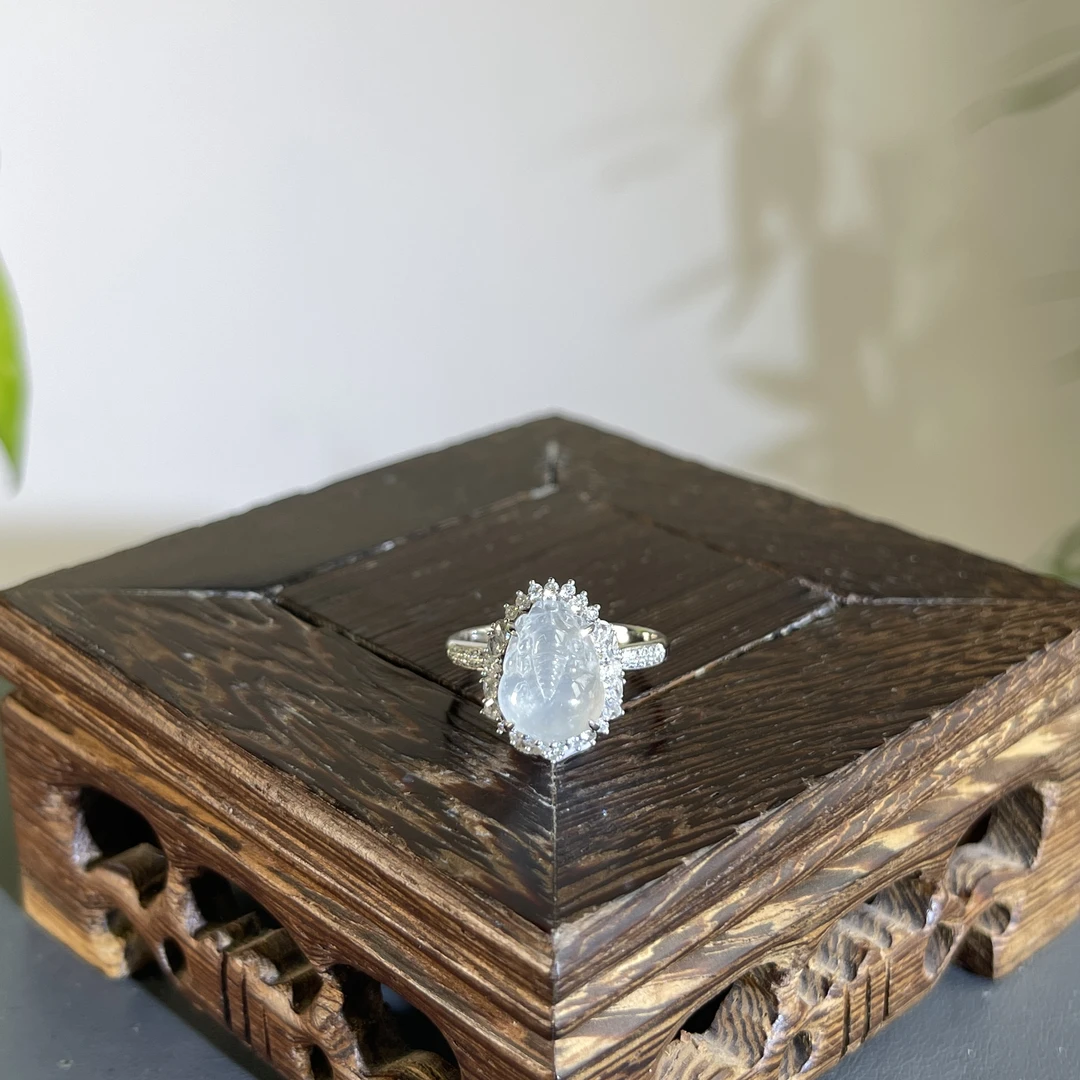 JGB10-204   天然缅甸A货翡翠  18K含钻镶嵌貔貅戒指13#