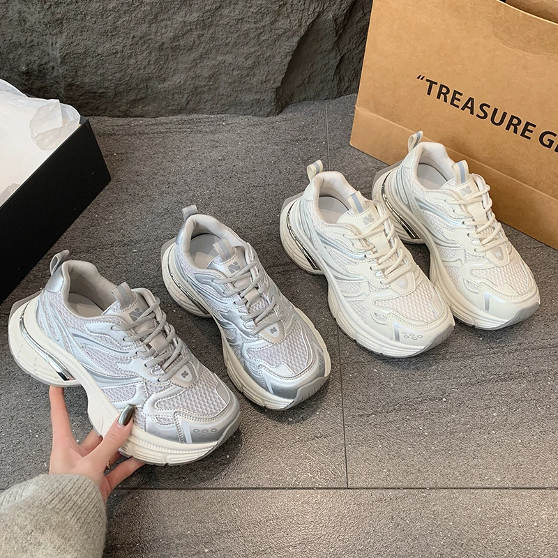 轻奢版2025春季银灰爆款老爹鞋女厚底增高百搭韩版网红运动潮鞋